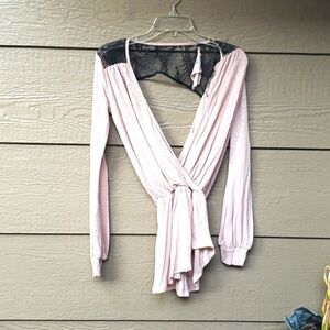 Blue Life asymmetric peplum lace drape top XS